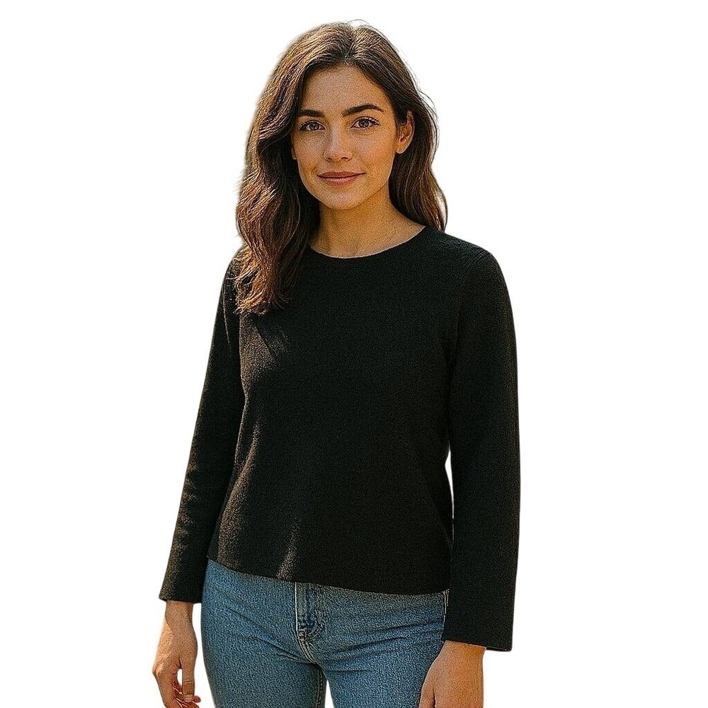 VINCE Classic Black Wool Blend Crewneck Sweater Minimalist Casual Elegant‎ L